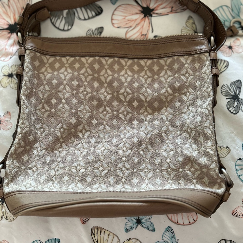 Fossil Tan and Cream Patterned Shoulder Bag